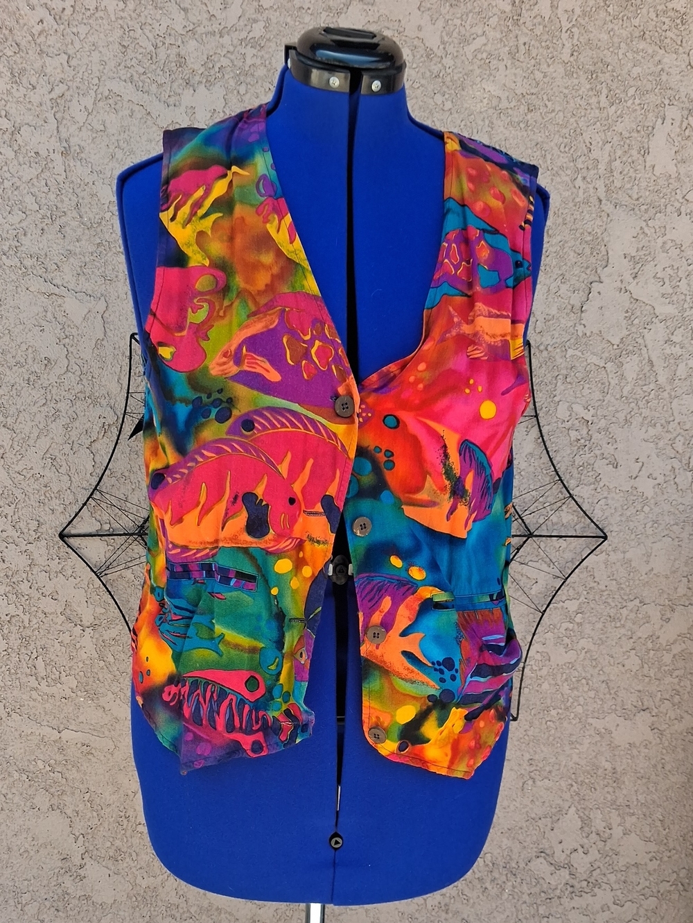 Carole Little Sport Navy Blue Floral Print Top with Teal and Orange Accents